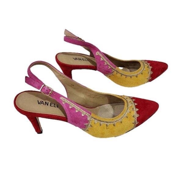 Vaneli Slingback‎ Pointed Toe Heels Suede Leather Red Yellow Pink 11 nARROW - Picture 5 of 11